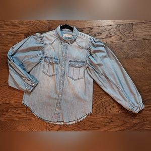 We The Free (Free People) Denim snap blouse with puff sleeves Size Small